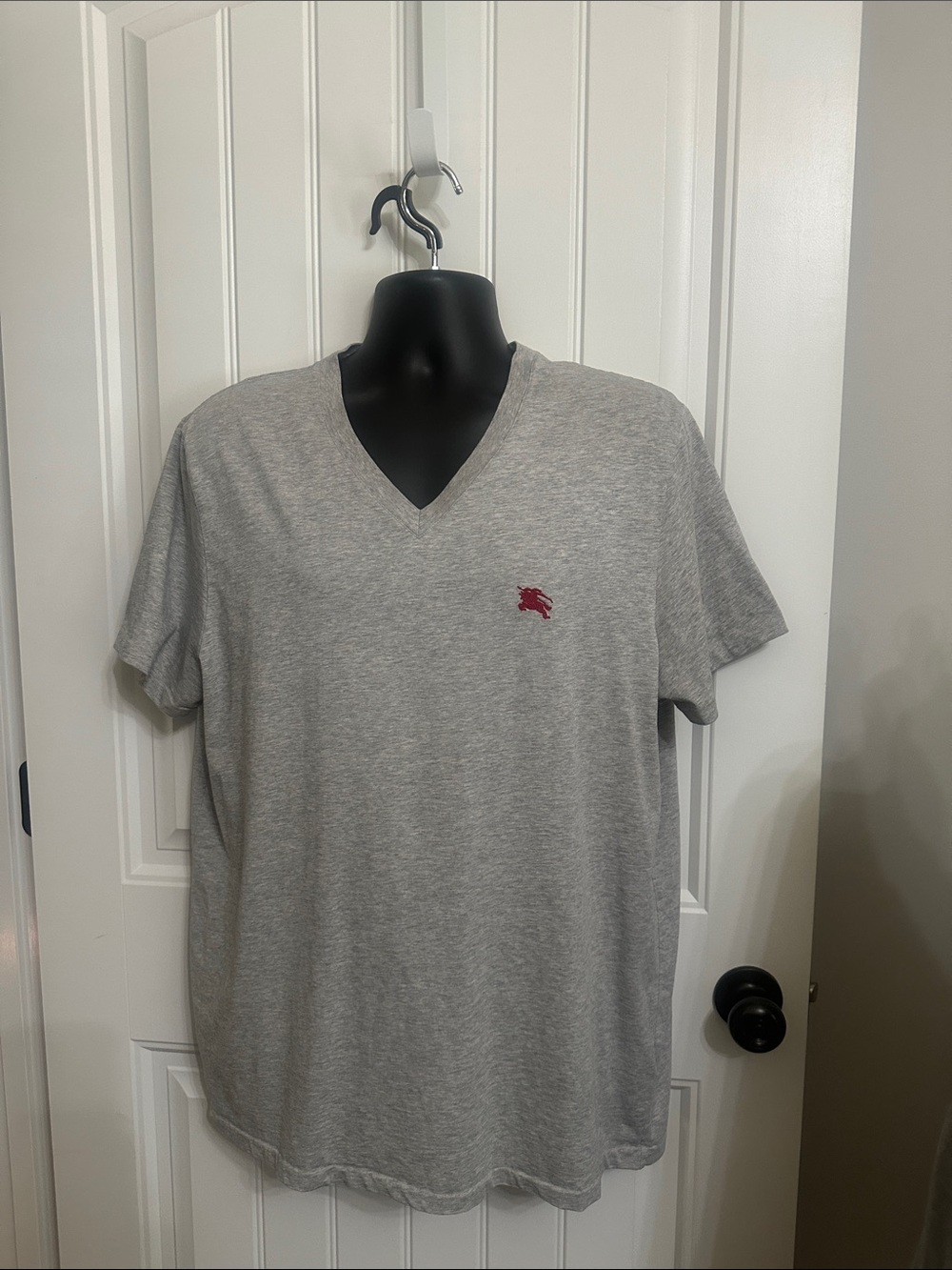 Excellent Authentic Gray V Neck Burberry Tee Shirt XXL